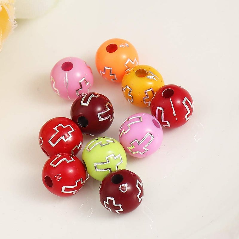 JGFinds Small Round Spacer Beads - 500 Pack, 8mm (1/3 Inch) with 2mm Hole, Acrylic, DIY Jewelry Making Supplies, (Colorful Cross) - Image 4